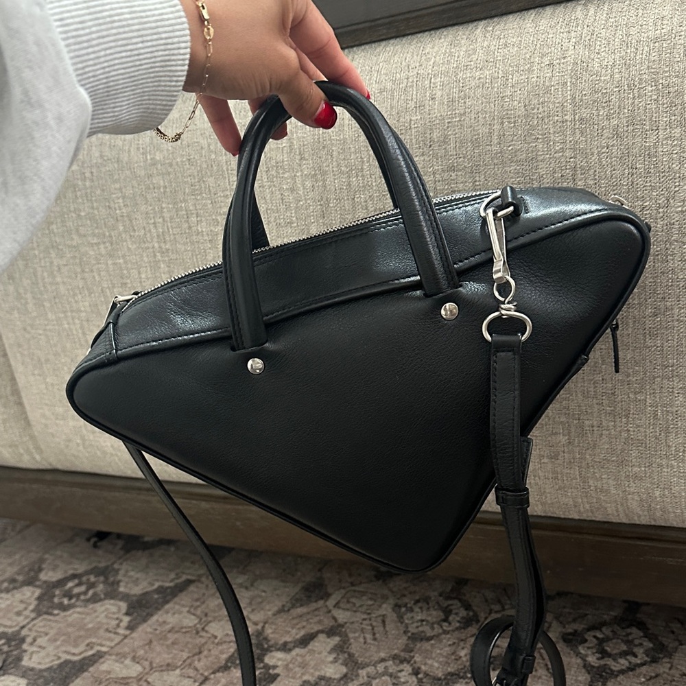 Balenciaga Black Triangular Leather Handbag with White Logo - Picture 4 of 8